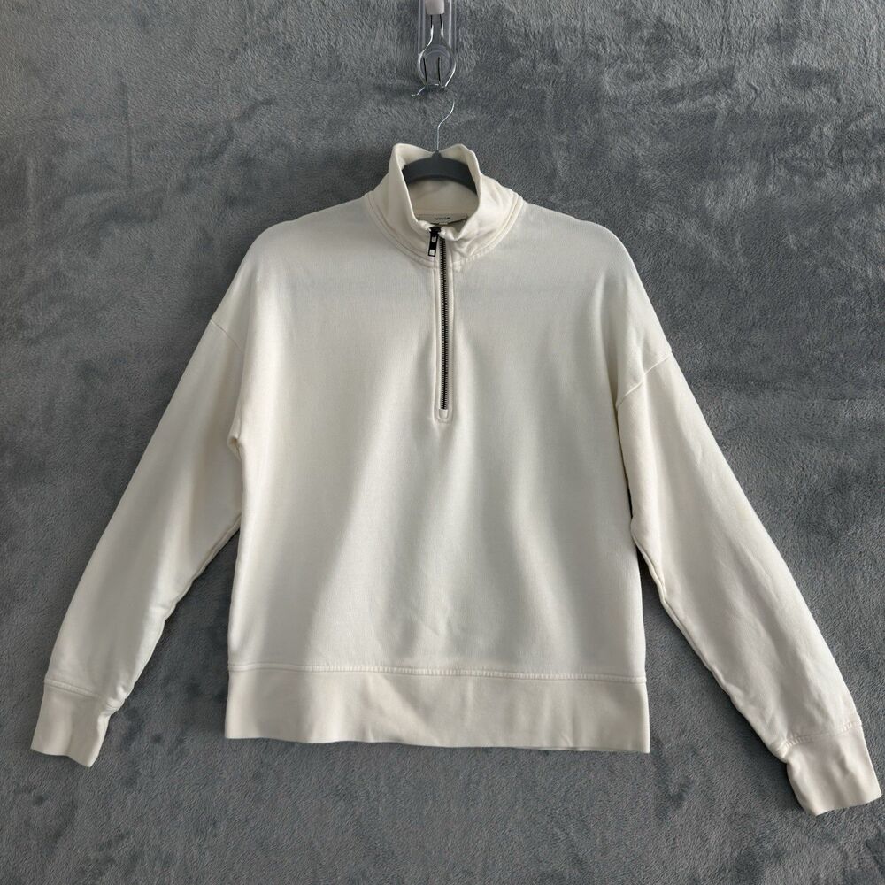 Vince Half Zip Pullover Top Womens S Cream Long Sleeve Knit Casual